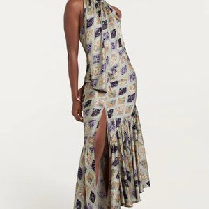 NEW Cinq a Sept Diamond Sea Melissa Dress 100% Silk Midi Halter Womens 4